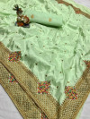 Pista green color pure silk saree with kashmiri embroidery work