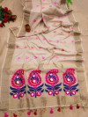 Beige color pure handloom saree with meenakari work