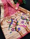 Peach color soft paithani silk  saree with zari woven work