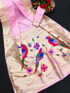 Pink color soft paithani silk  saree with zari woven work