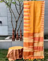 yellow color pure silk saree with ikat weaving design