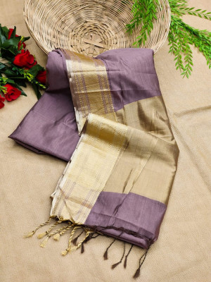 Purple color soft  cotton saree with zari weaving work