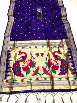 Violet color paithani silk saree with attractive zari weaving pallu