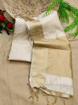 Off white color soft  cotton saree with zari weaving work