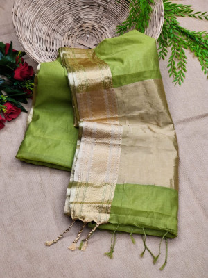Green color soft  cotton saree with zari weaving work