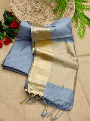 Gray color soft  cotton saree with zari weaving work