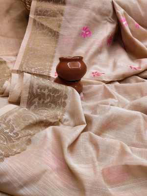 Beige color pure handloom saree with meenakari work