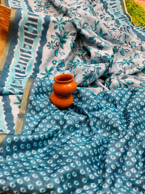 Firoji color soft cotton saree with printed border