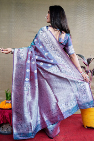 Rama green color soft kanchipuram silk saree with zari weaving work