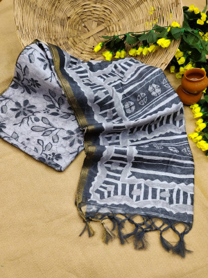 Gray color soft cotton saree with printed border