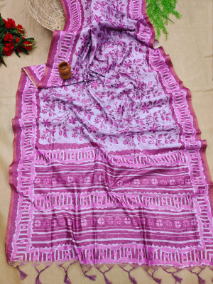 Pink color soft cotton saree with printed border