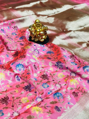 Baby pink color kanchipuram silk saree with golden zari work