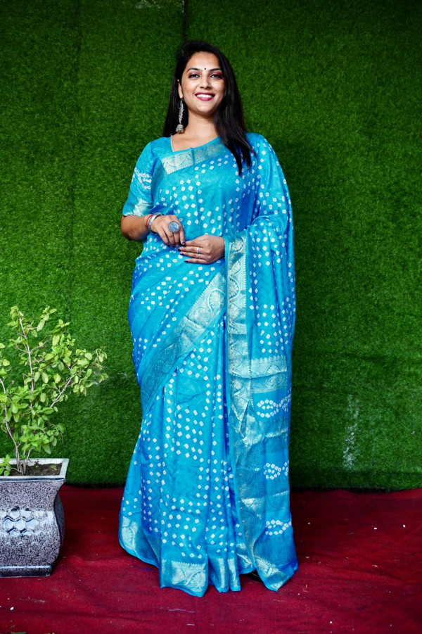 Buy Earthy Blue Bandhej Ajrakh Modal Silk Saree Online - House Of Elegance  – House Of Elegance - Style That Inspires