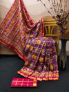 Magenta color soft cotton saree with patola printed work