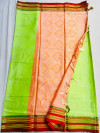 Parrot green color kanchipuram silk saree with golden zari weaving work