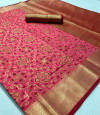 Pink color banarasi silk saree with heavy weaving work