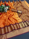 Mustard yellow color cotton silk saree with zari woven work