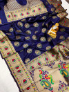 Navy blue color paithani silk saree with meenakari weaving border