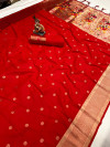 Red color paithani silk saree with goldan zari  weaving work