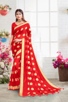 red color viscose georgette saree with zari weaving work