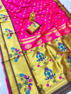 Rani pink color paithani silk saree with golden zari weaving work