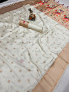 White color paithani silk saree with goldan zari  weaving work