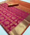Rani pink color banarasi silk saree with heavy weaving work