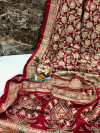 Red color soft pashmina silk saree with printed work
