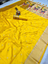 Lemon yellow color paithani silk saree with goldan zari  weaving work