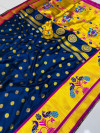 Navy blue color paithani silk saree with golden zari weaving work