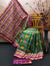 Green color soft cotton saree with patola printed work