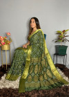 Mahendi green color bandhani silk saree with zari weaving work