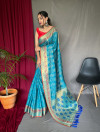 Firoji color patola silk saree with woven design