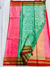 Pink color kanchipuram silk saree with golden zari weaving work