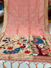 Peach color paithani silk saree with golden zari weaving work