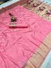 Baby pink color paithani silk saree with goldan zari  weaving work