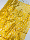 Yellow color banarasi silk saree with zari weaving work