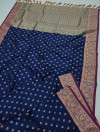 Navy blue color banarasi silk saree with zari woven work