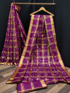 Magenta color cotton saree with patola printed work