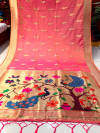 Peach color paithani silk saree withgolden zari weaving work