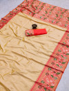 Light yellow color paithani silk saree with zari weaving work