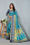 Firoji and blue color cotton saree with patola printed work