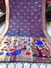 blue color paithani silk saree with golden zari weaving work