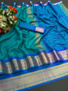 Rama green color cotton silk saree with zari woven work