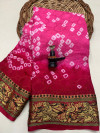 Baby pink and red color hand bandhej bandhani silk saree with zari weaving work
