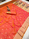Peach color paithani silk saree with goldan zari  weaving work