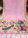 Baby pink color paithani silk saree with golden zari weaving work