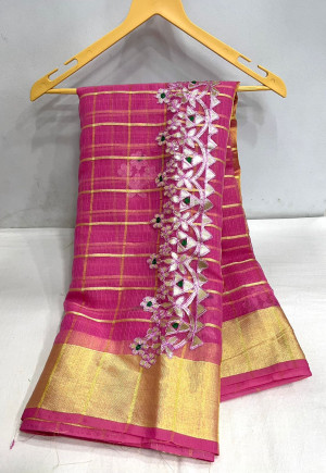 Baby pink color doriya saree with gota patti design