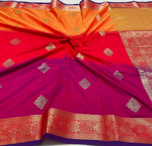 Multi color banarasi silk saree with zari weaving work