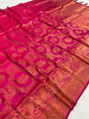 Rani pink color banarasi silk sareee with zari weaving work